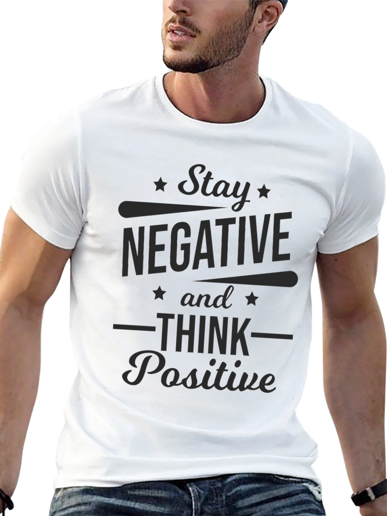 Stay Negative Think Positive Graphic Tee - Black