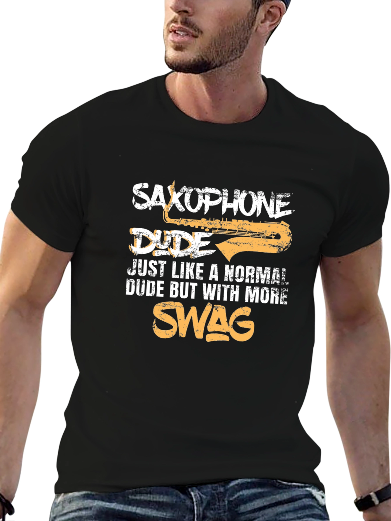 Saxophone Dude Graphic T-Shirt - Musician Swag Tee