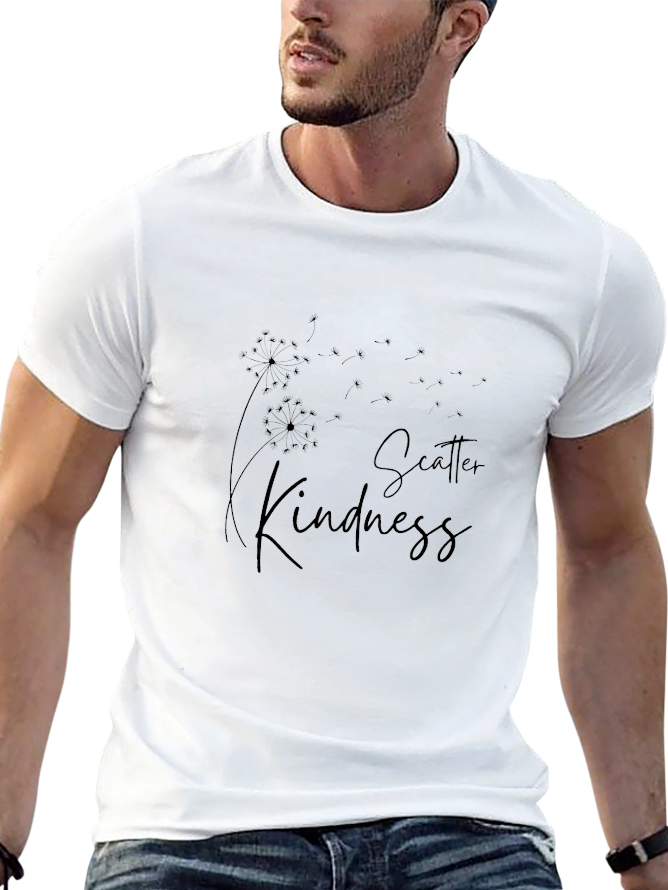 Scatter Kindness Graphic Tee - Black Cotton Casual T-Shirt