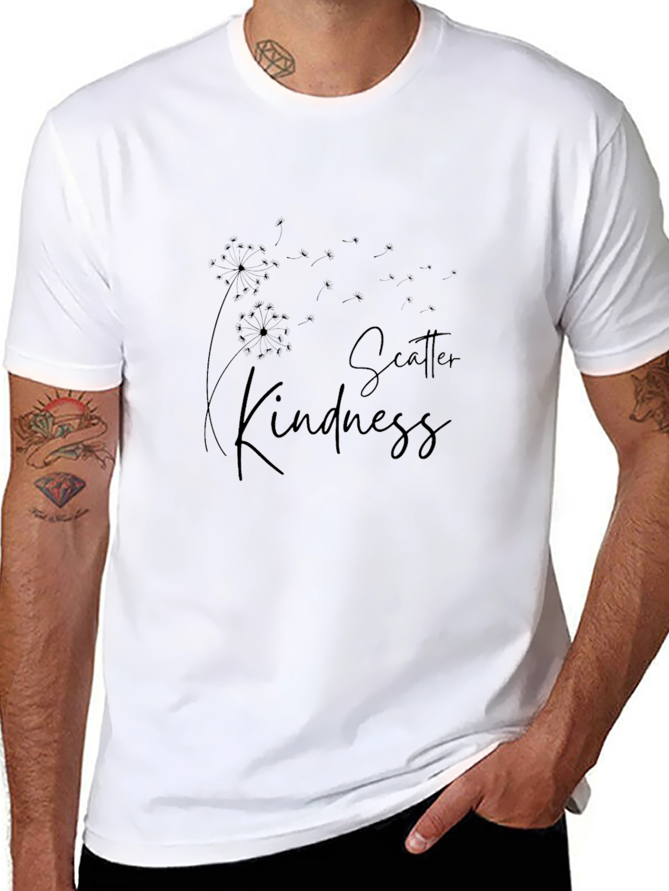 Scatter Kindness Graphic Tee - Black Cotton Casual T-Shirt