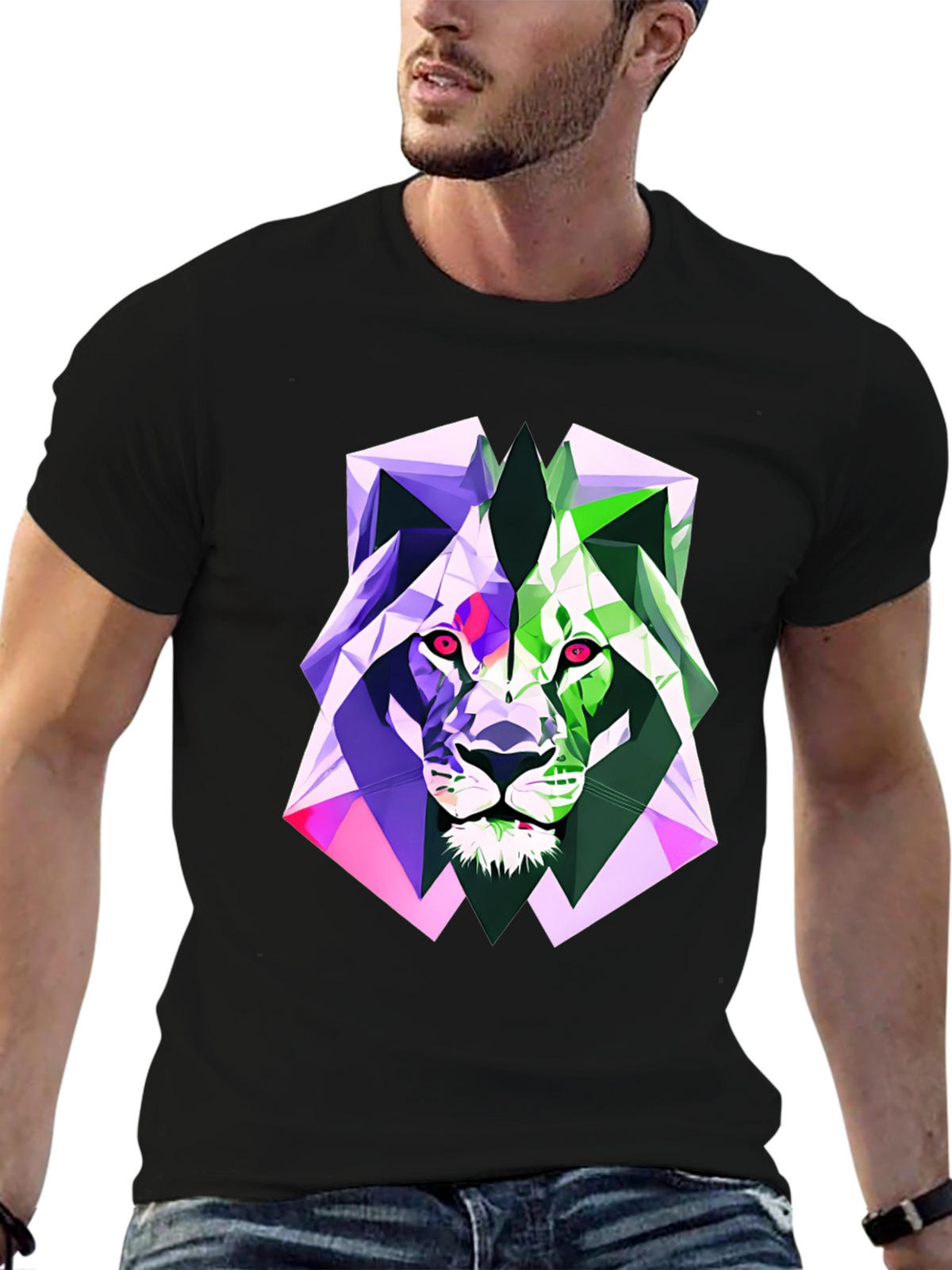 Geometric Lion Graphic Tee - Bold Style