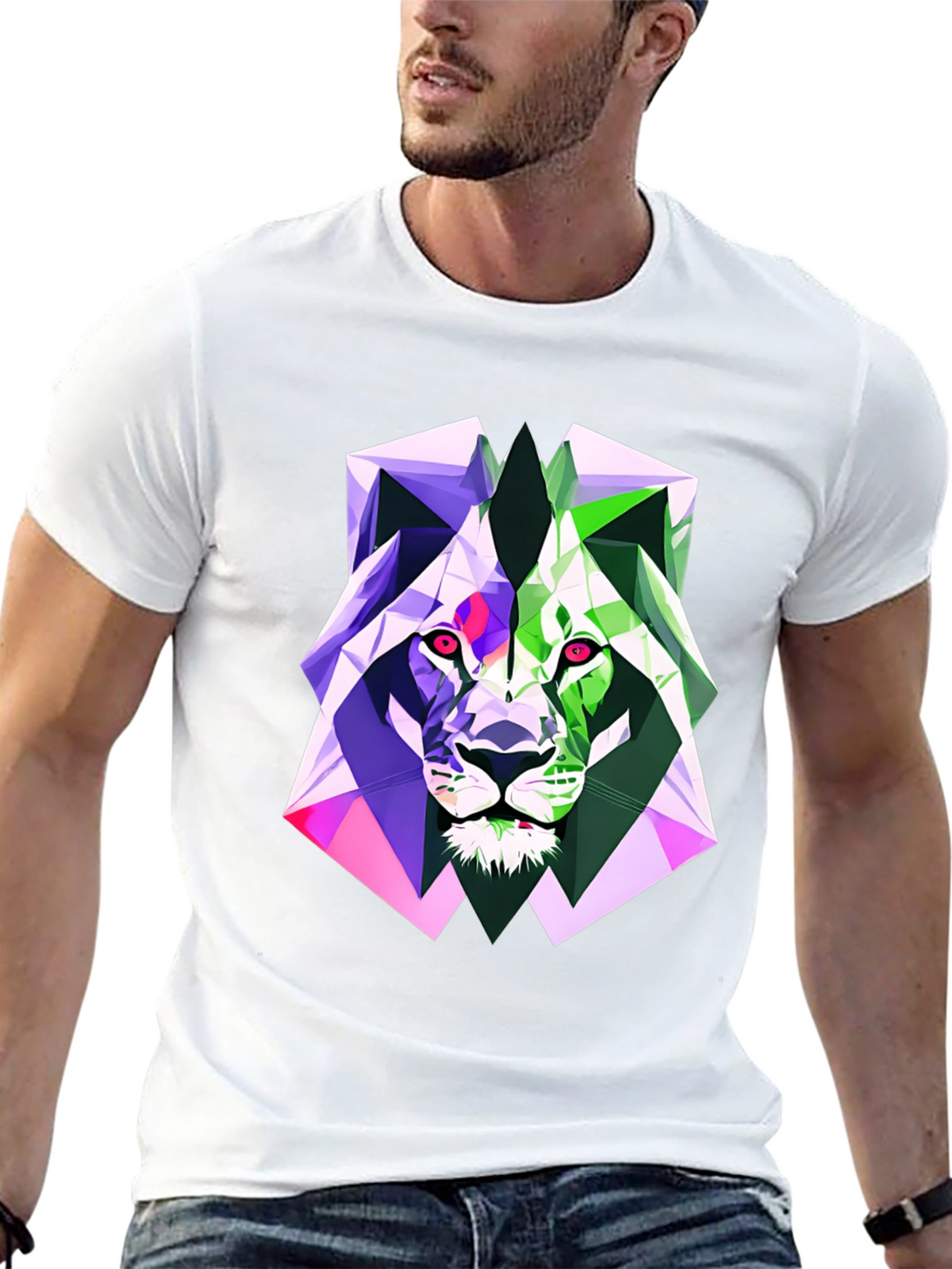 Geometric Lion Graphic Tee - Bold Style