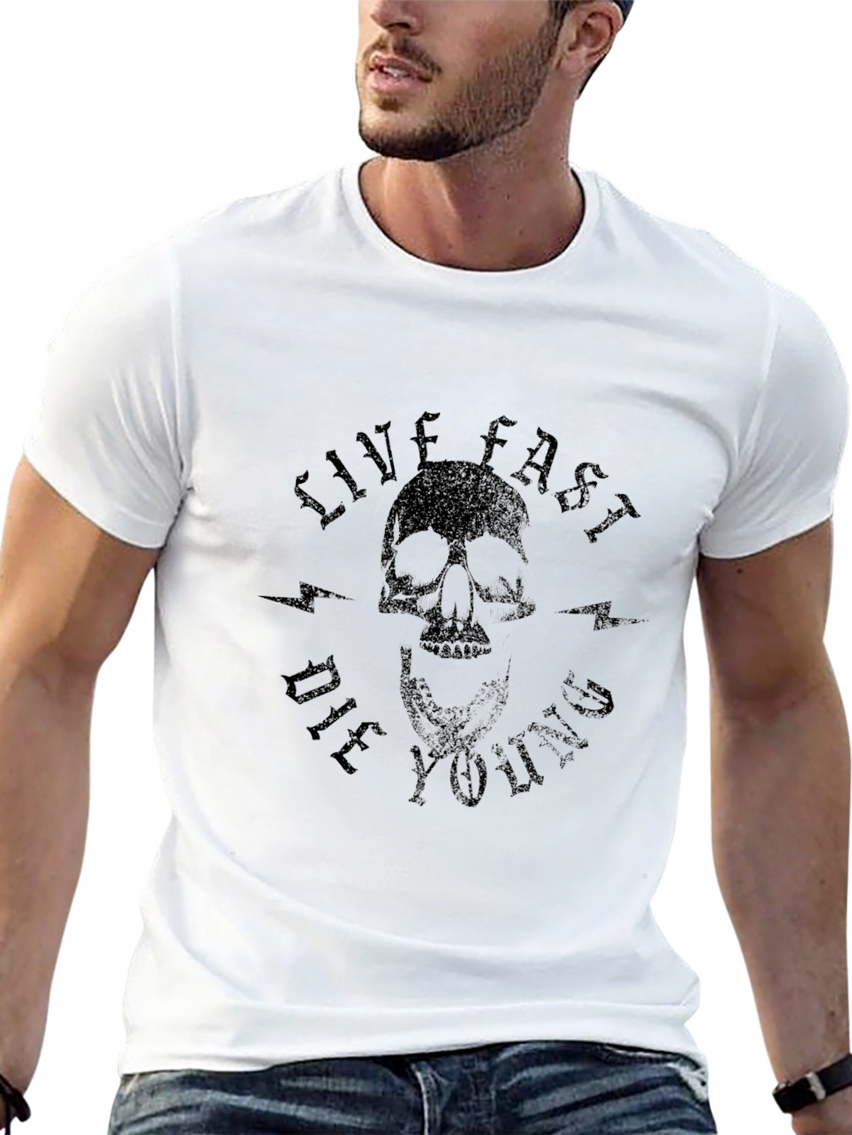 Live Fast Die Young Skull Graphic T-Shirt