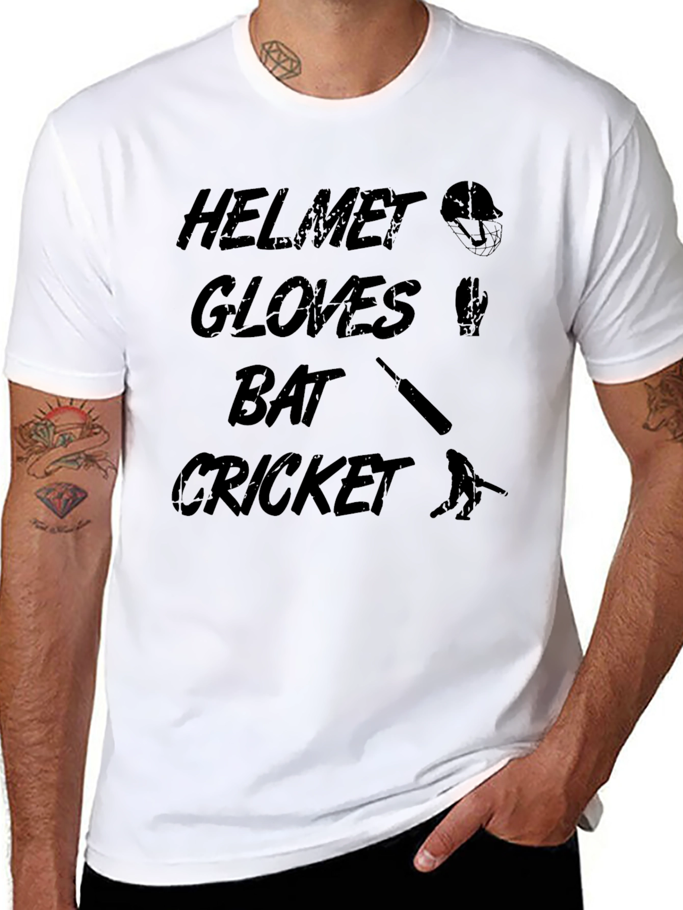 Cricket Helmet Gloves Bat T-Shirt
