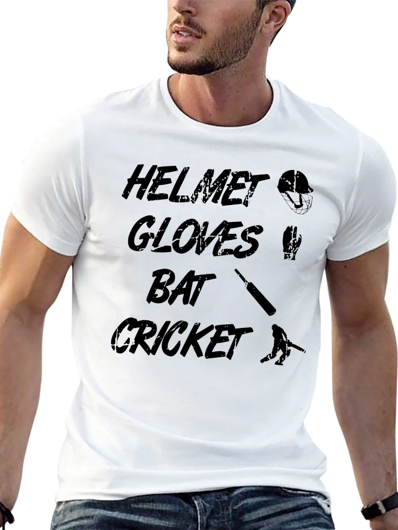 Cricket Helmet Gloves Bat T-Shirt