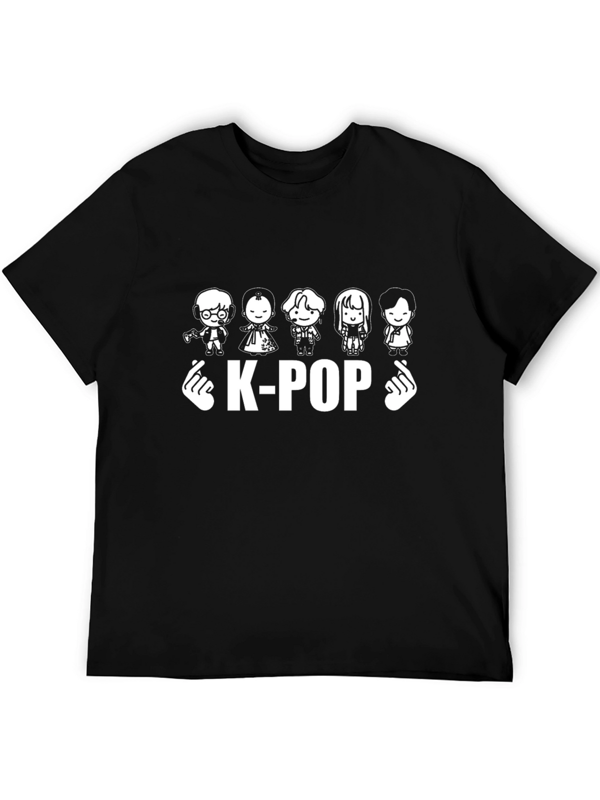 K-Pop Cartoon Style Black Tee