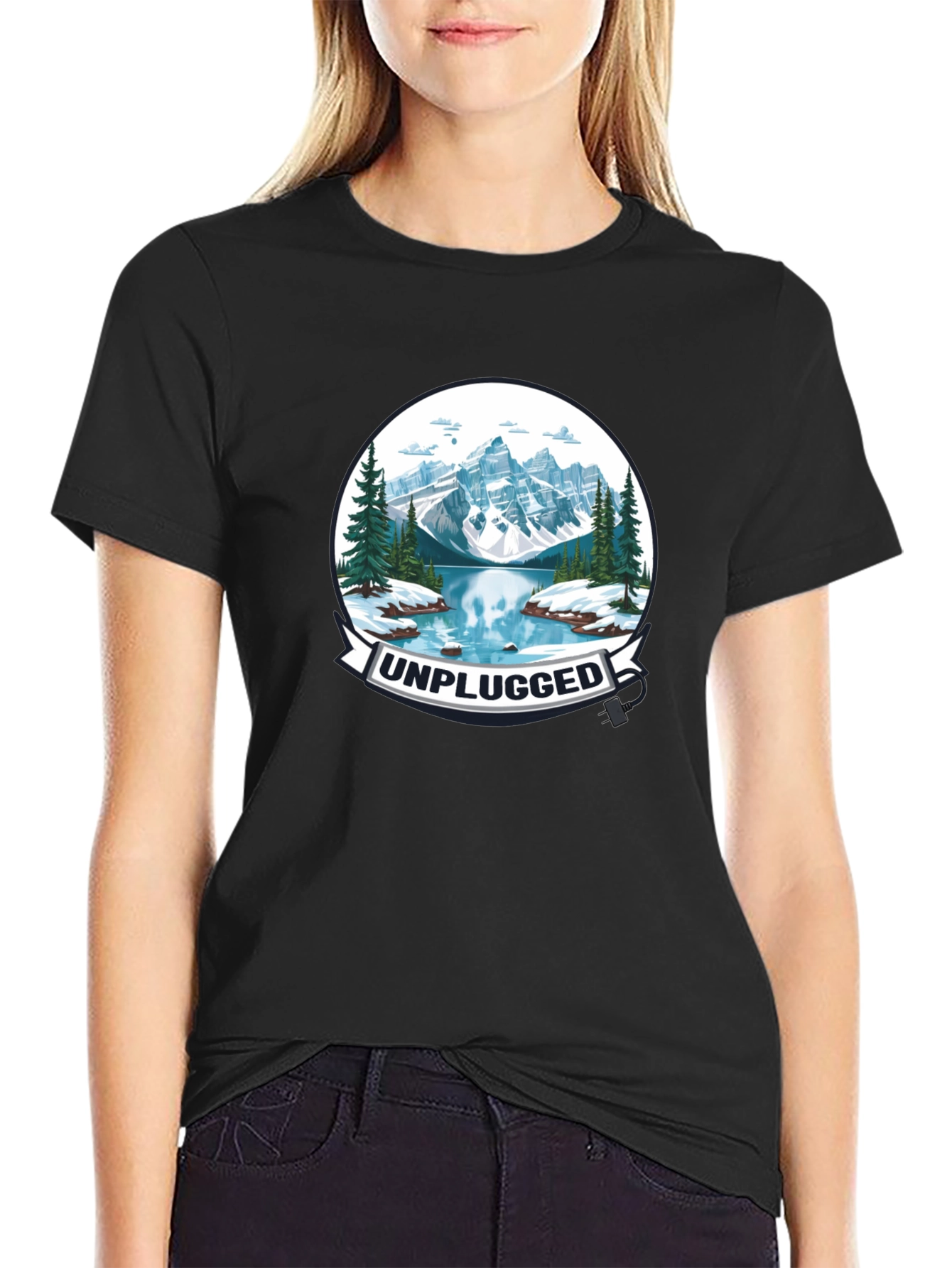 Unplugged Mountain Lake Graphic T-Shirt