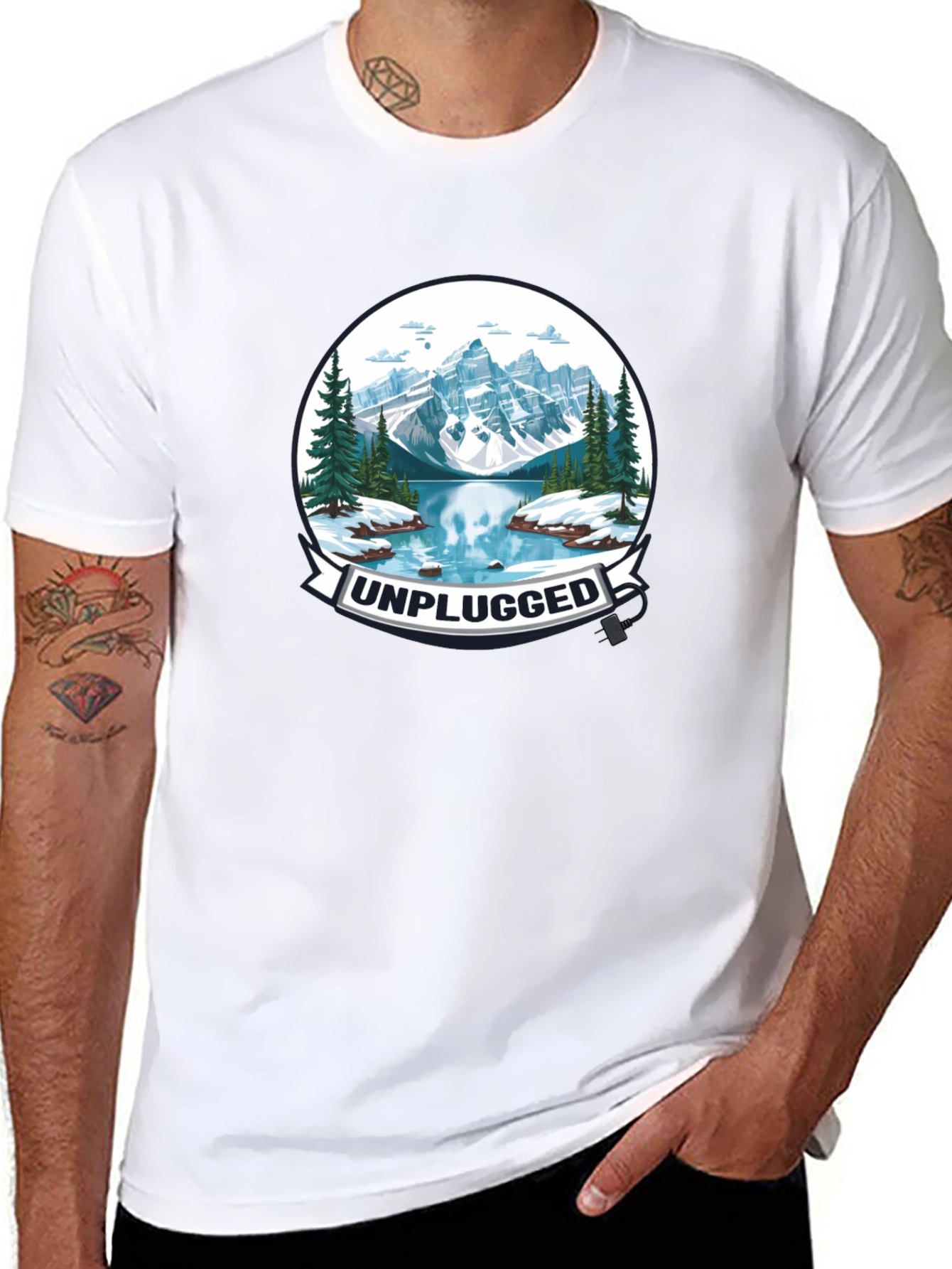 Unplugged Mountain Lake Graphic T-Shirt