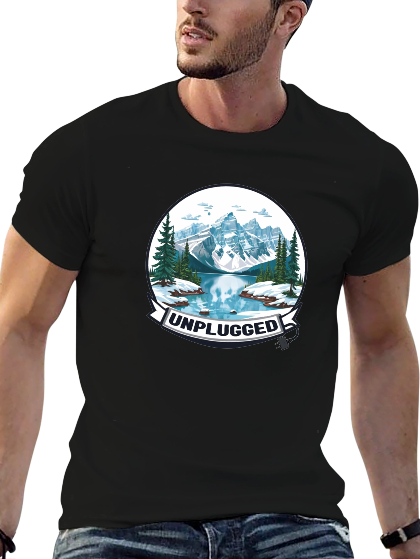 Unplugged Mountain Lake Graphic T-Shirt