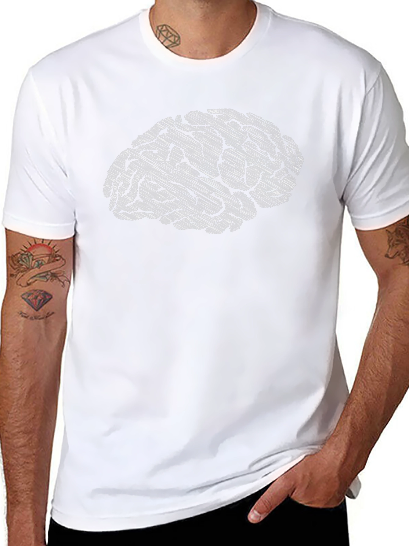 Brain Sketch Graphic Tee - Black Cotton Casual T-Shirt