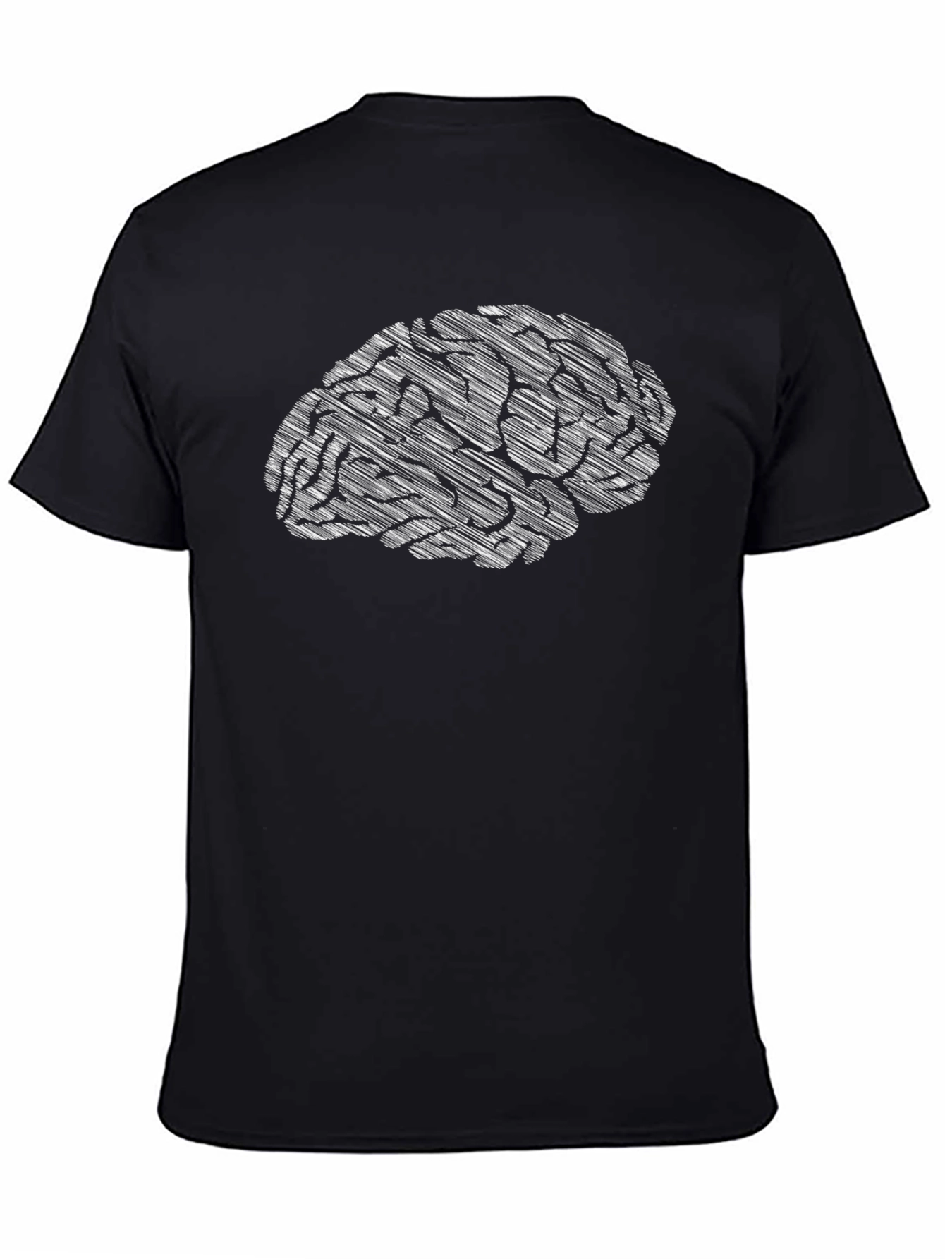 Brain Sketch Graphic Tee - Black Cotton Casual T-Shirt