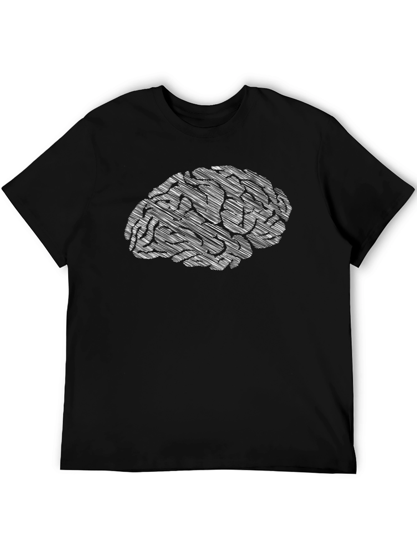 Brain Sketch Graphic Tee - Black Cotton Casual T-Shirt