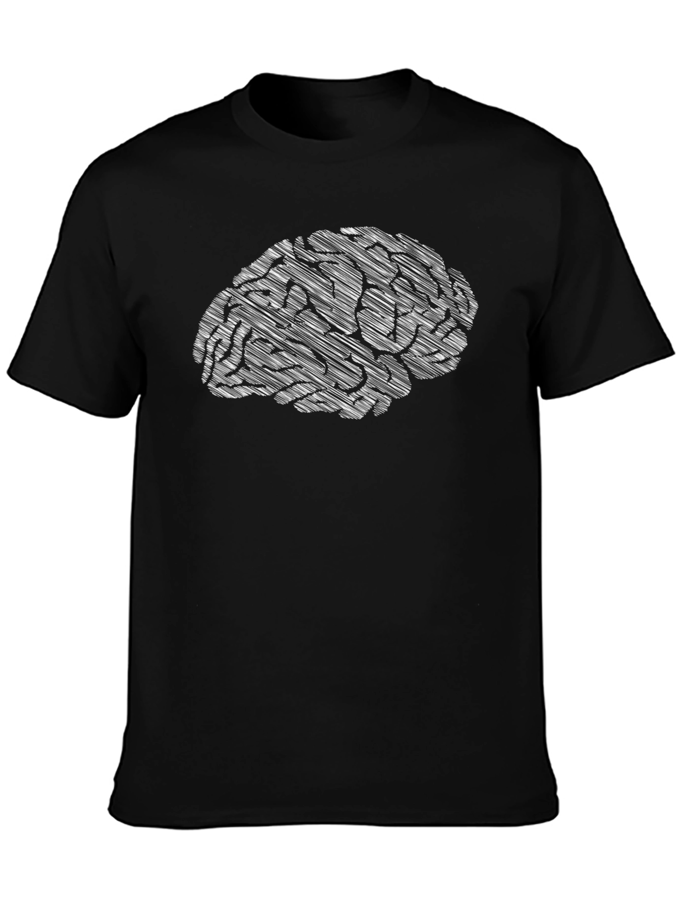 Brain Sketch Graphic Tee - Black Cotton Casual T-Shirt