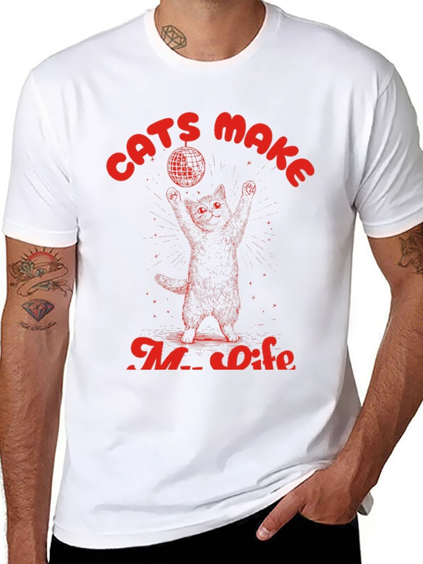 Cats Make My Life Disco Ball Graphic Tee