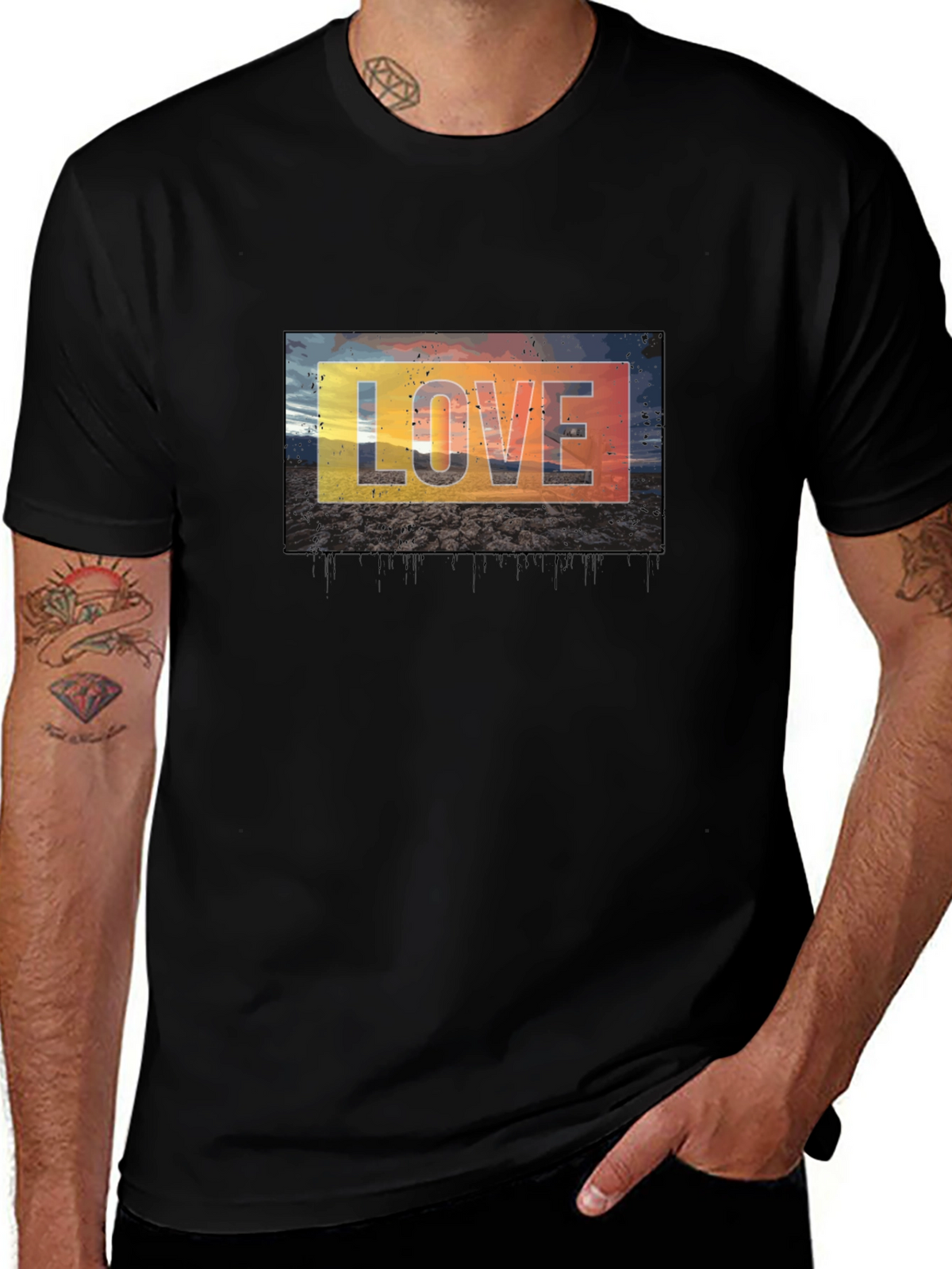 Love Graphic Tee - Black Cotton Blend Casual T-Shirt