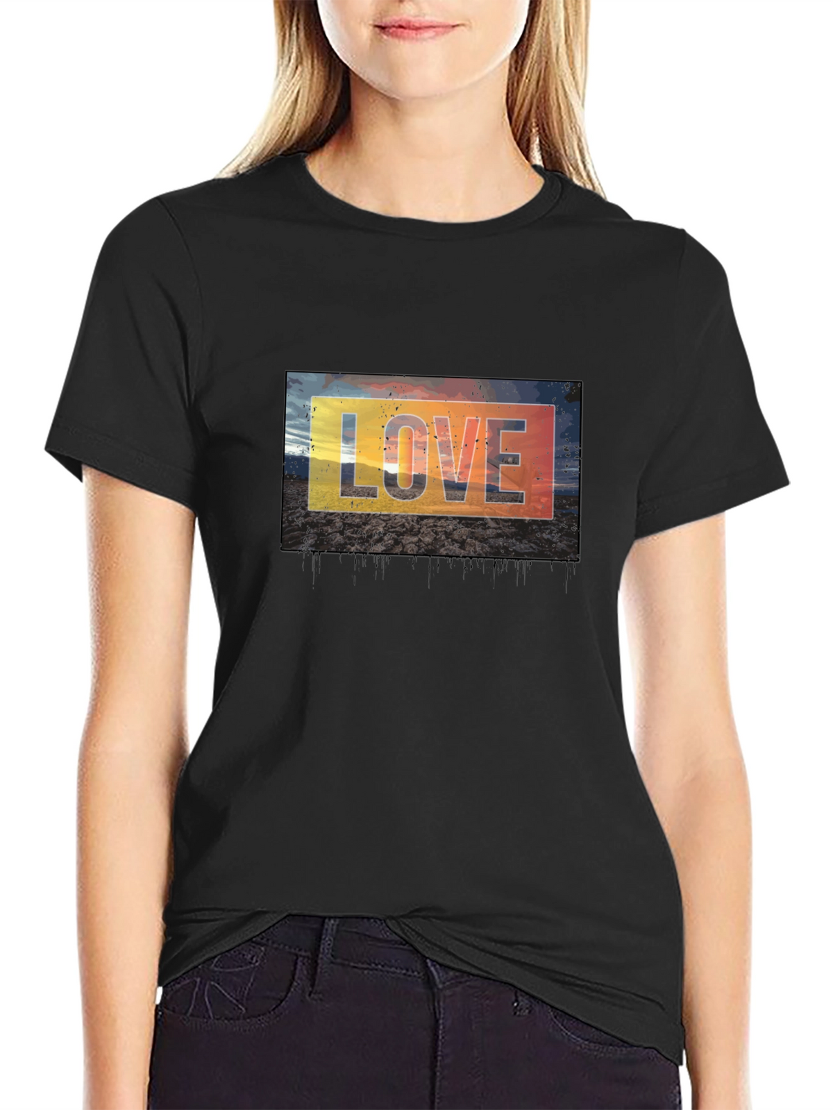 Love Graphic Tee - Black Cotton Blend Casual T-Shirt