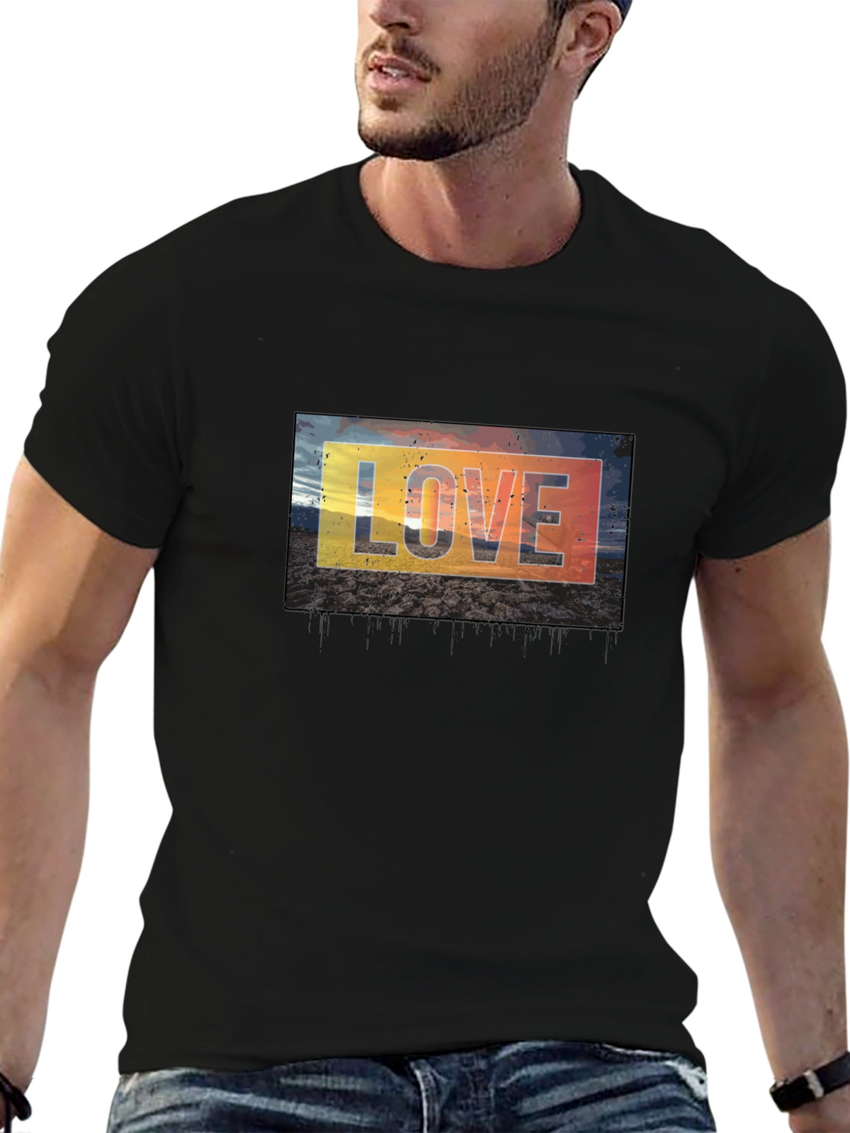Love Graphic Tee - Black Cotton Blend Casual T-Shirt