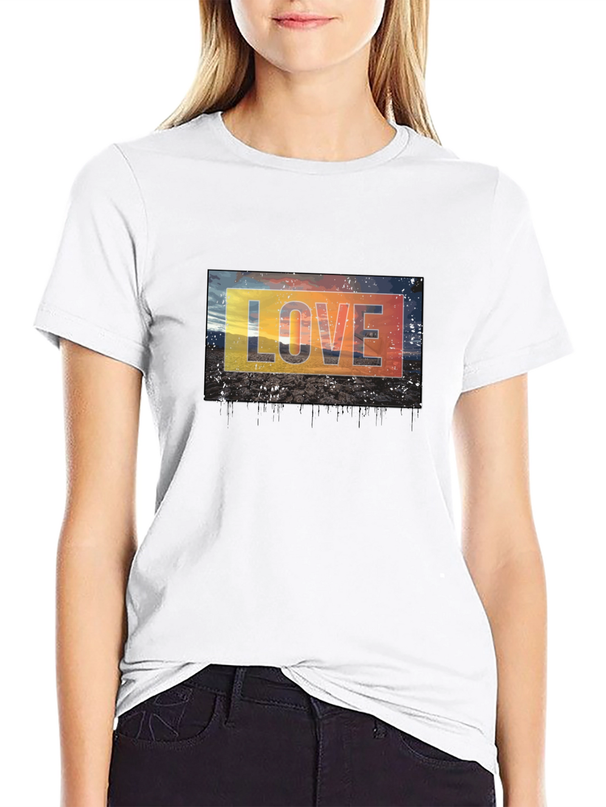 Love Graphic Tee - Black Cotton Blend Casual T-Shirt