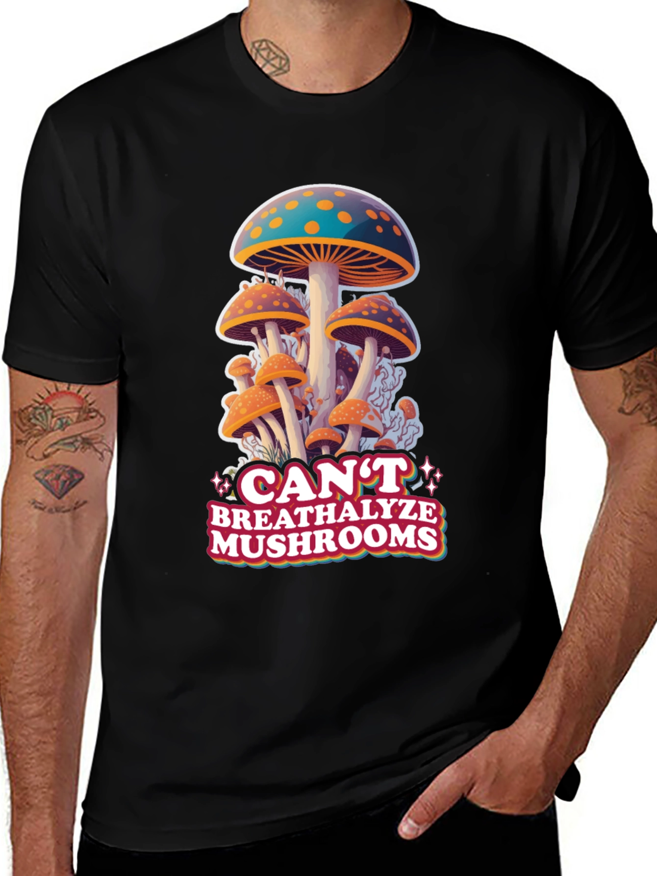 Cant Breathalyze Mushrooms Black Tee