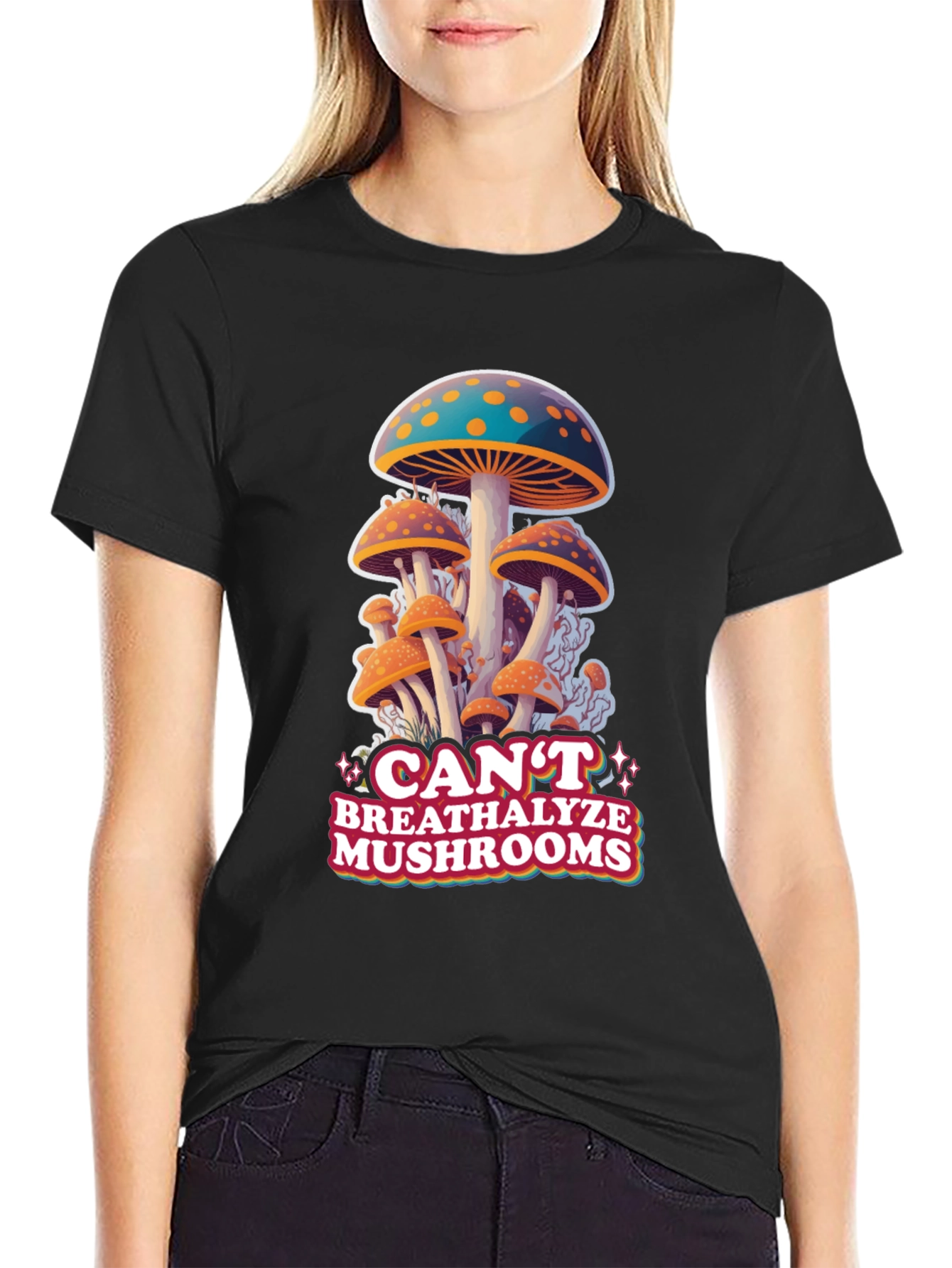 Cant Breathalyze Mushrooms Black Tee