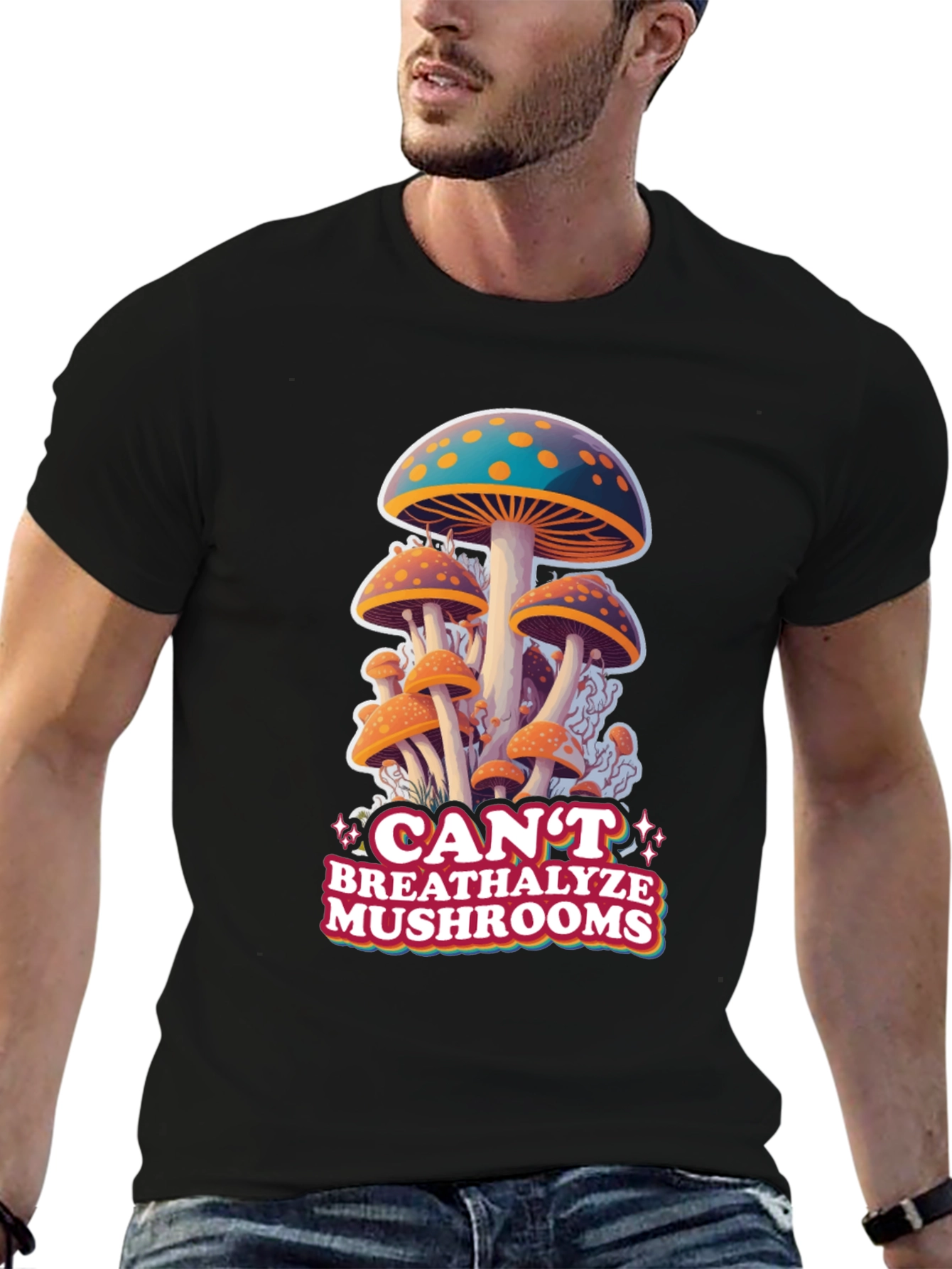 Cant Breathalyze Mushrooms Black Tee
