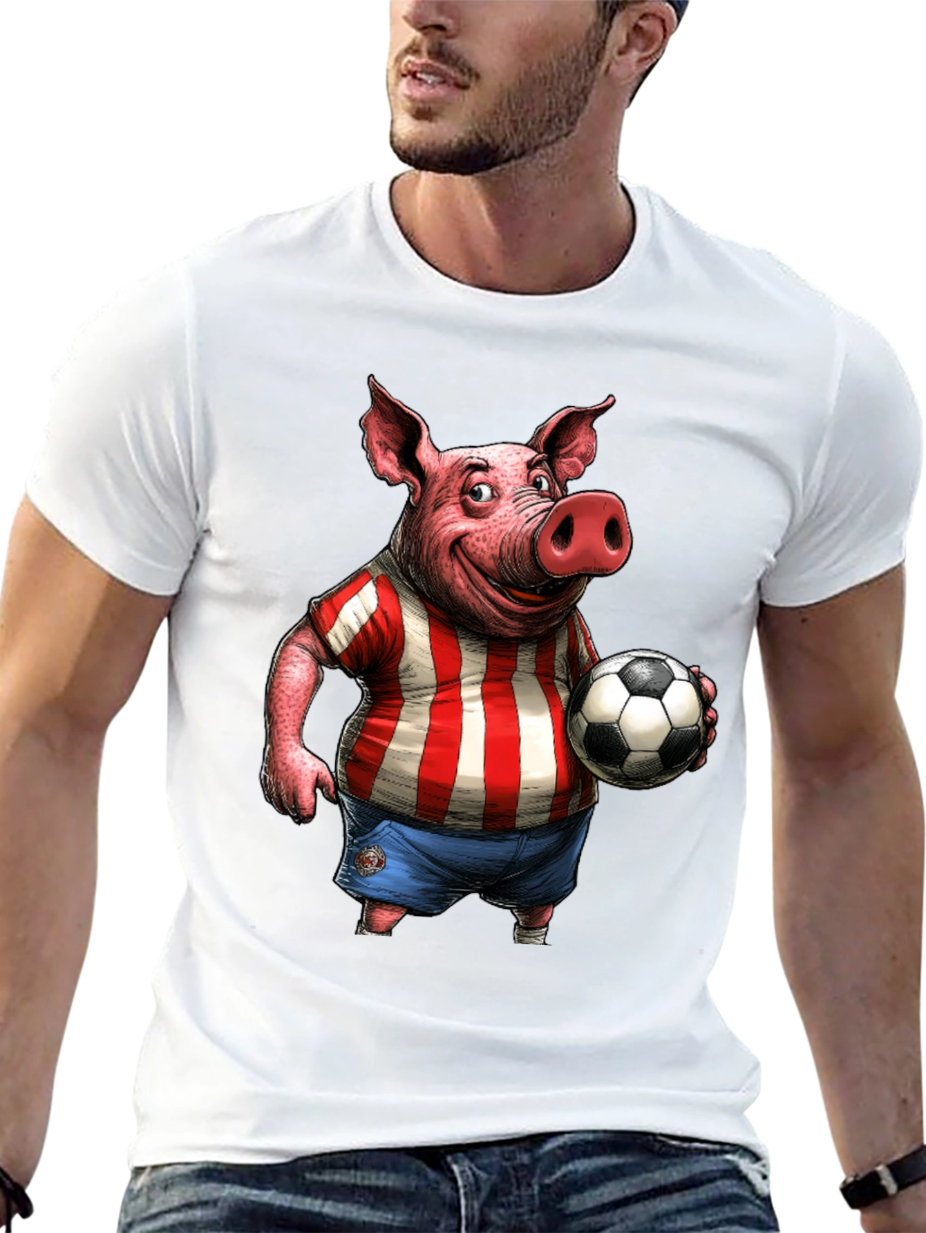 Pig Soccer Player Graphic T-Shirt