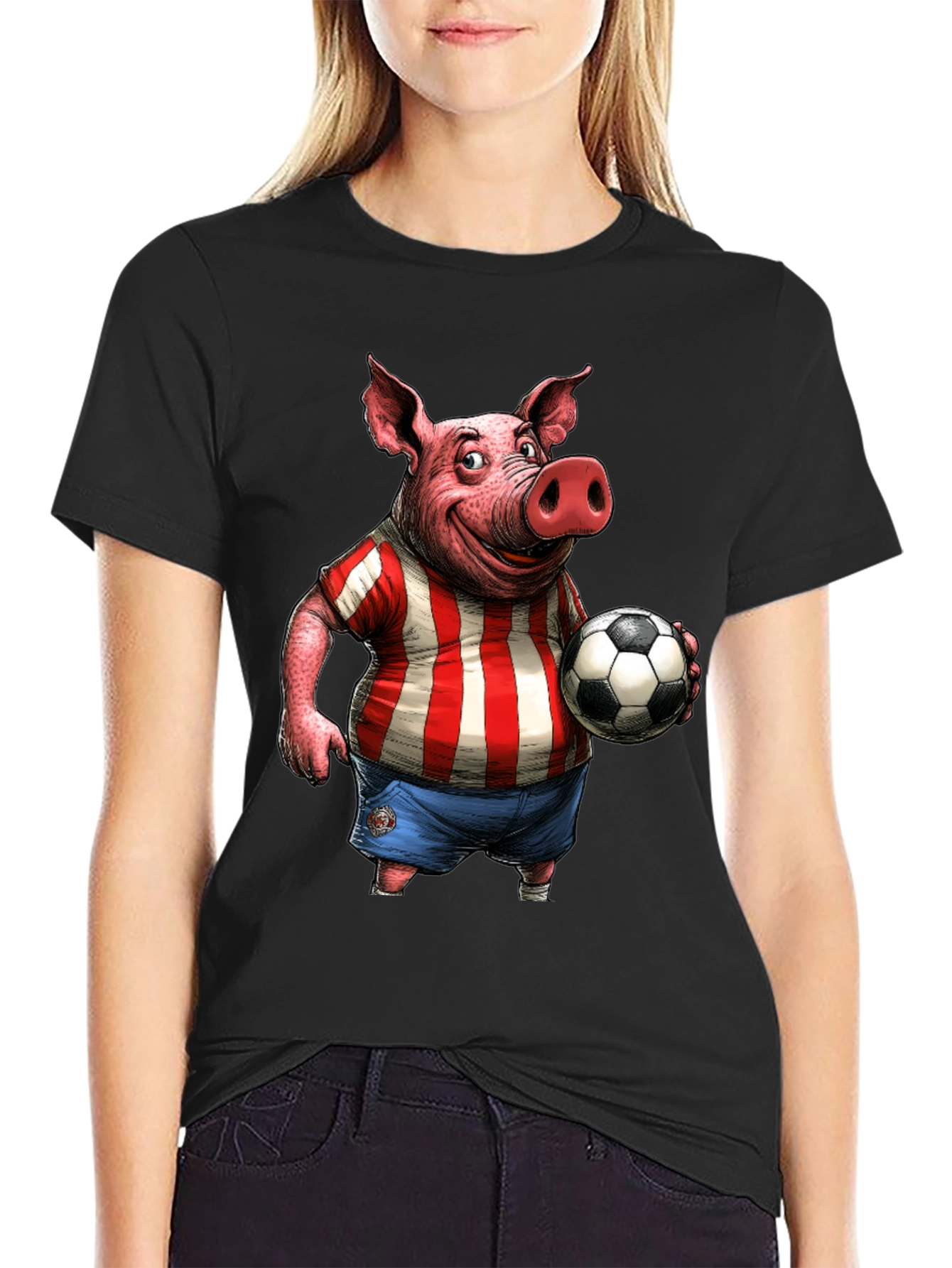 Pig Soccer Player Graphic T-Shirt