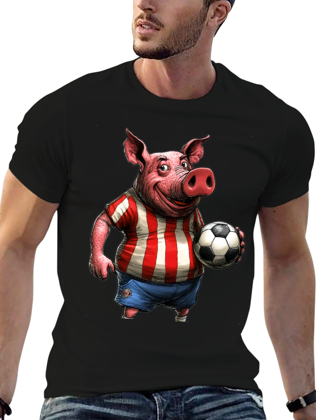 Pig Soccer Player Graphic T-Shirt