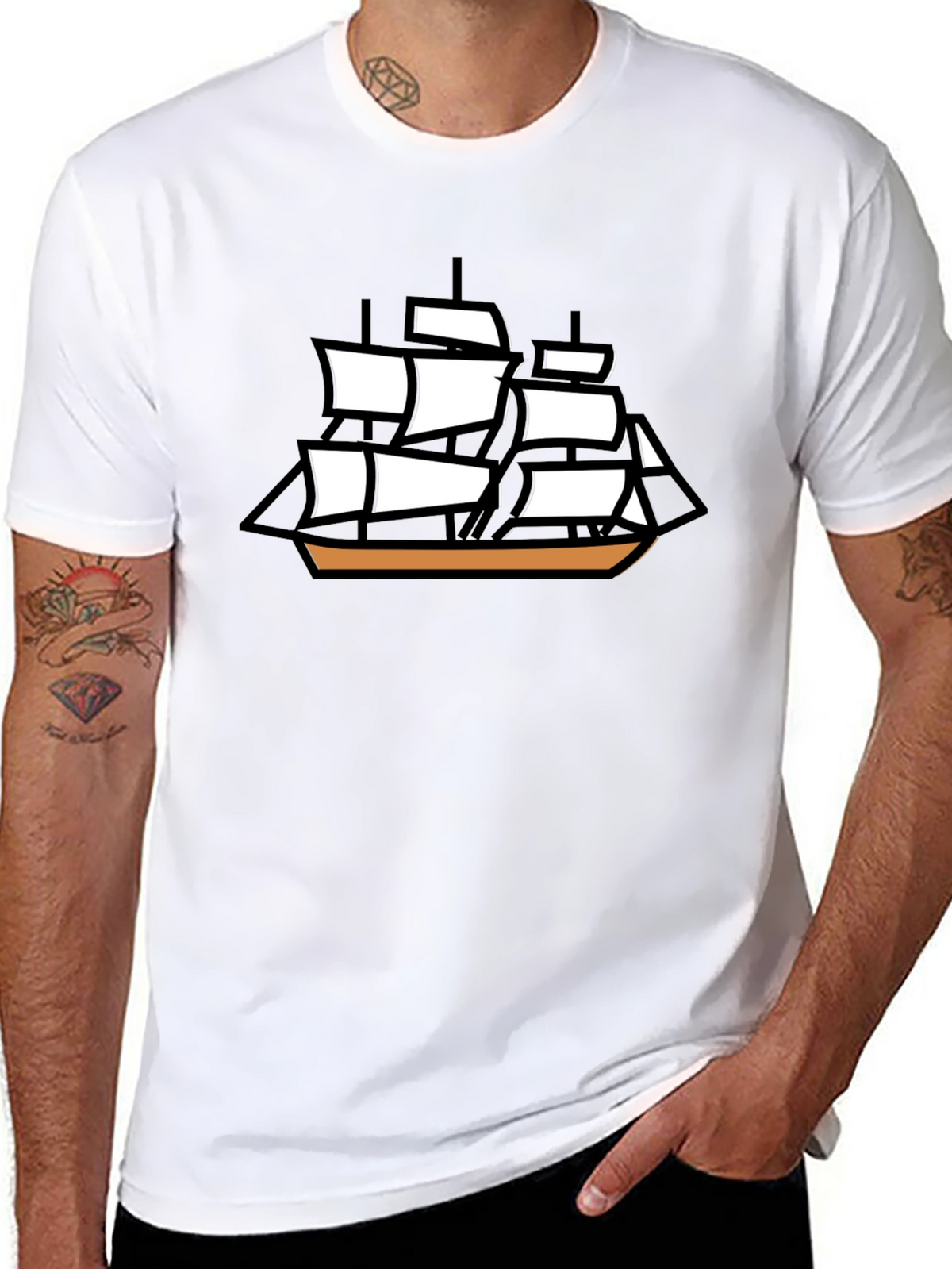 Sailing Ship Graphic T-Shirt - Black