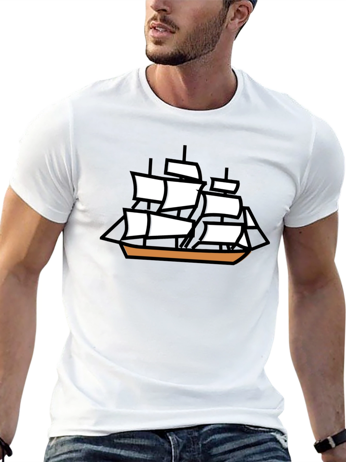 Sailing Ship Graphic T-Shirt - Black