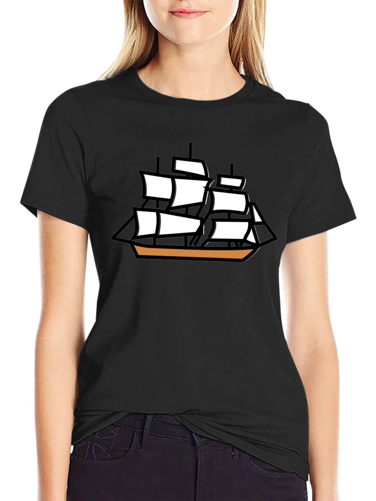 Sailing Ship Graphic T-Shirt - Black