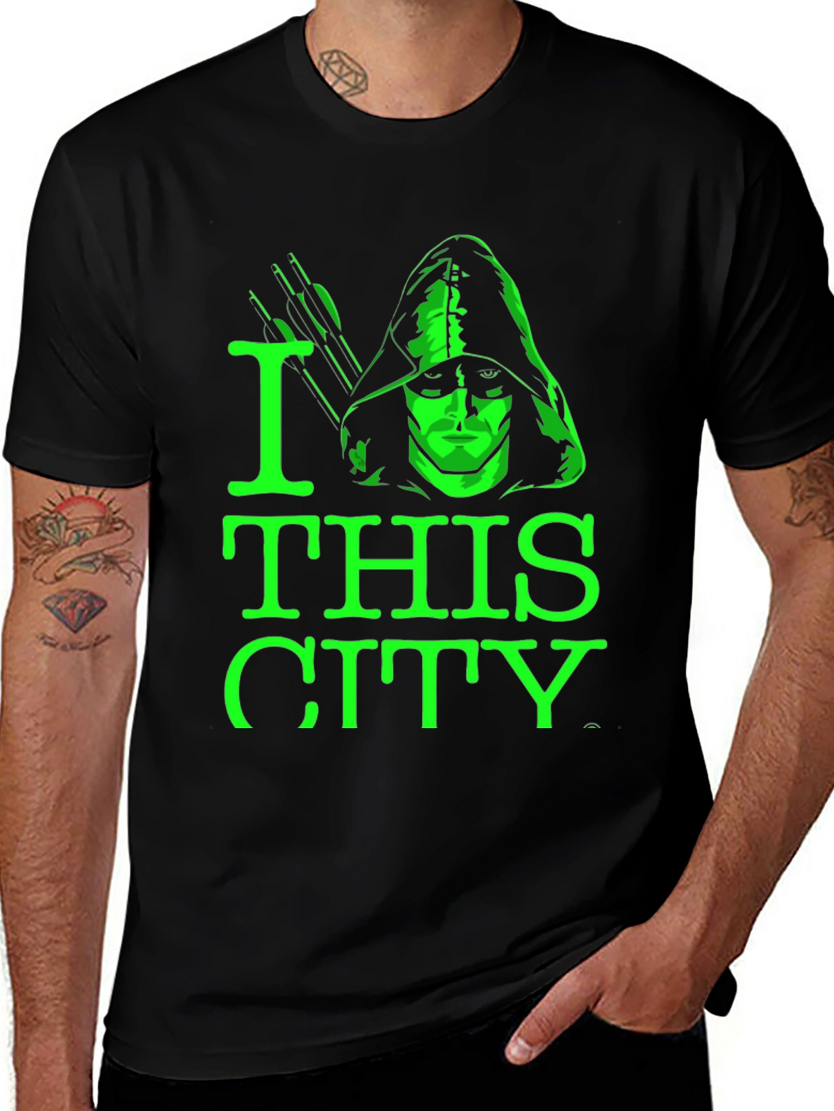 I Love This City T-Shirt Green Arrow Graphic Tee
