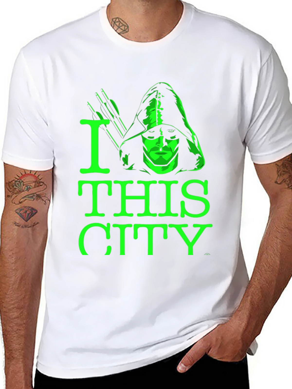 I Love This City T-Shirt Green Arrow Graphic Tee