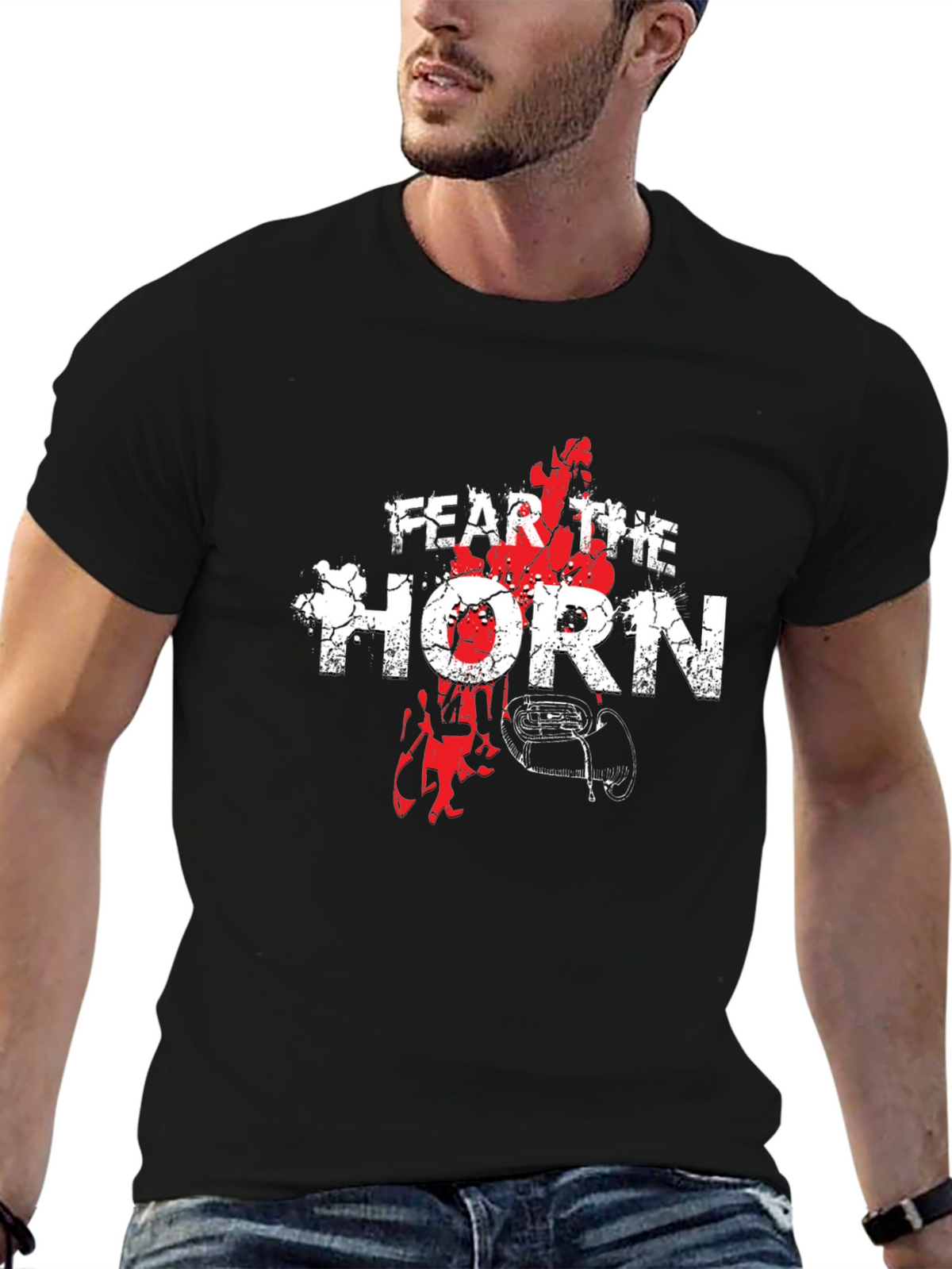 Fear the Horn Black Cotton Graphic Tee