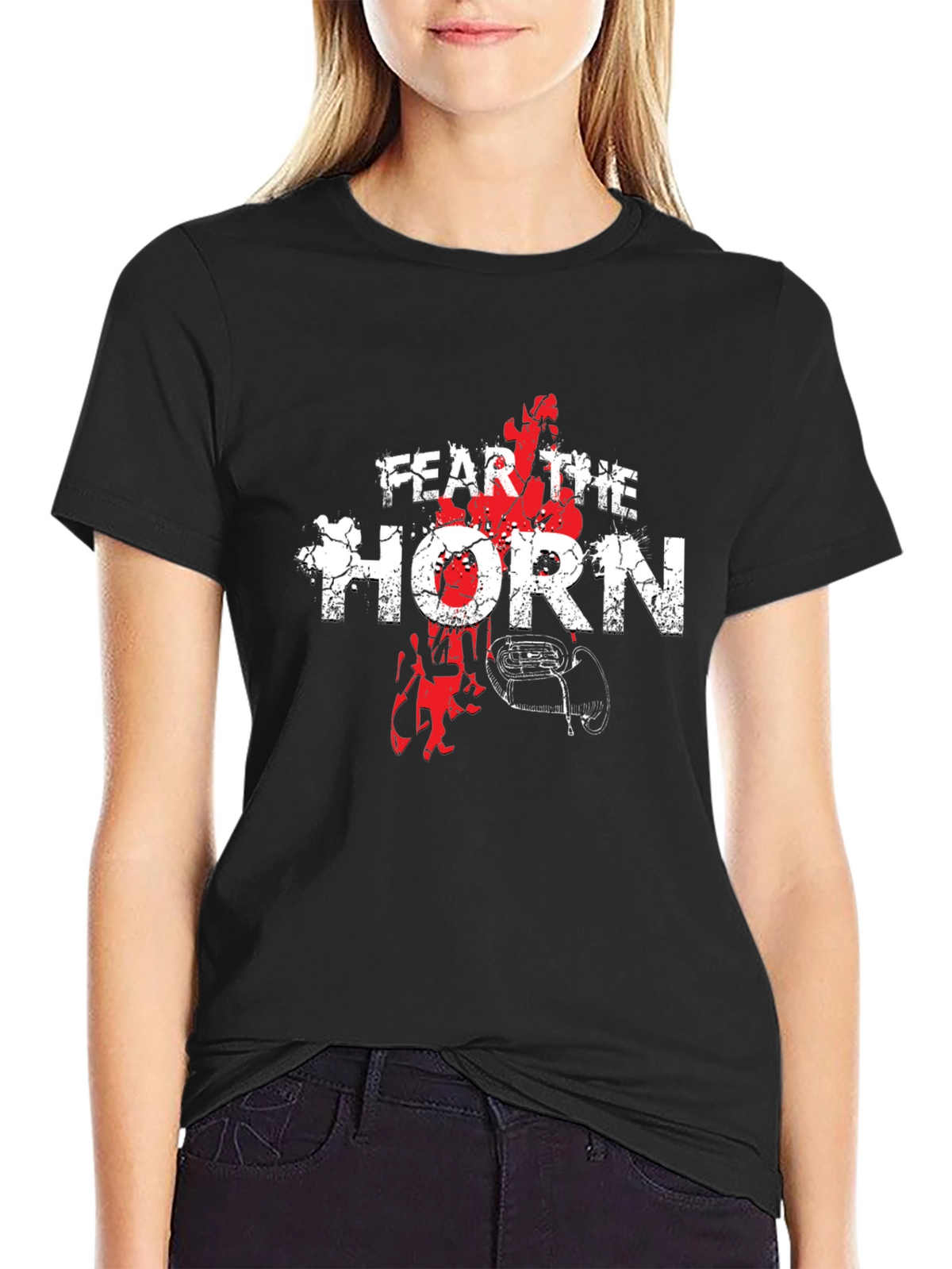 Fear the Horn Black Cotton Graphic Tee