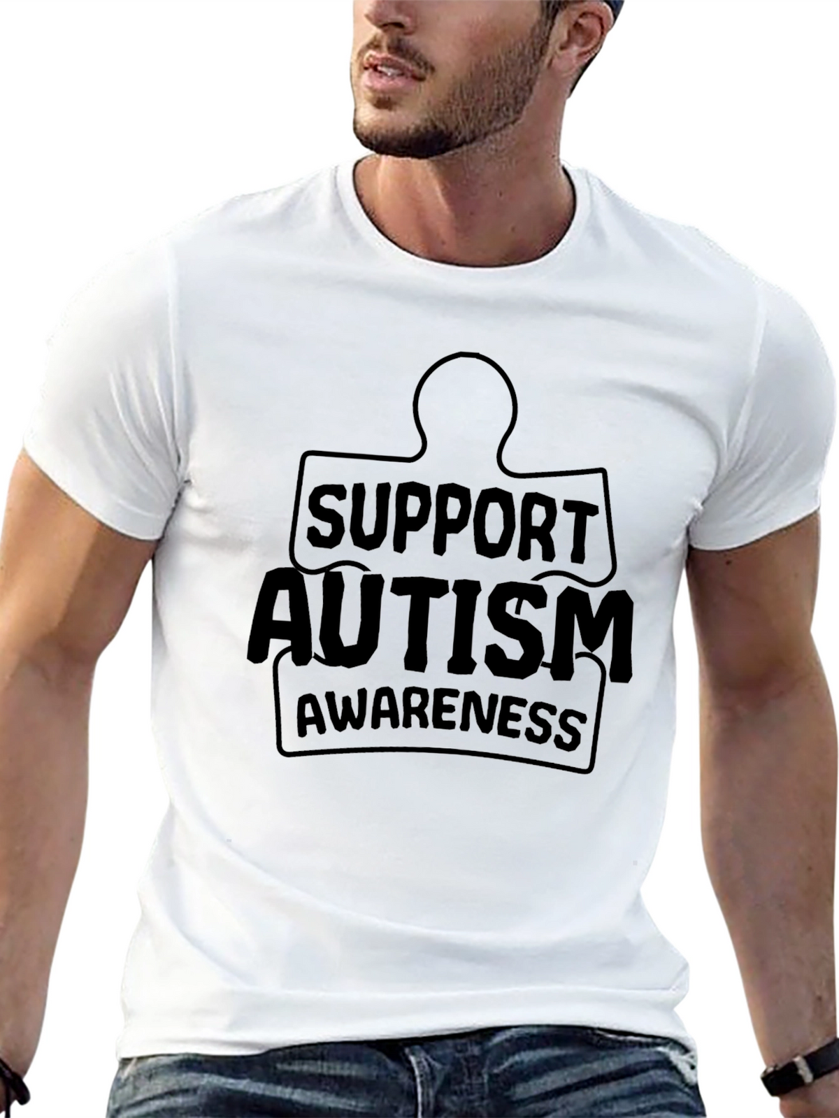 Support Autism Awareness Black Graphic Tee