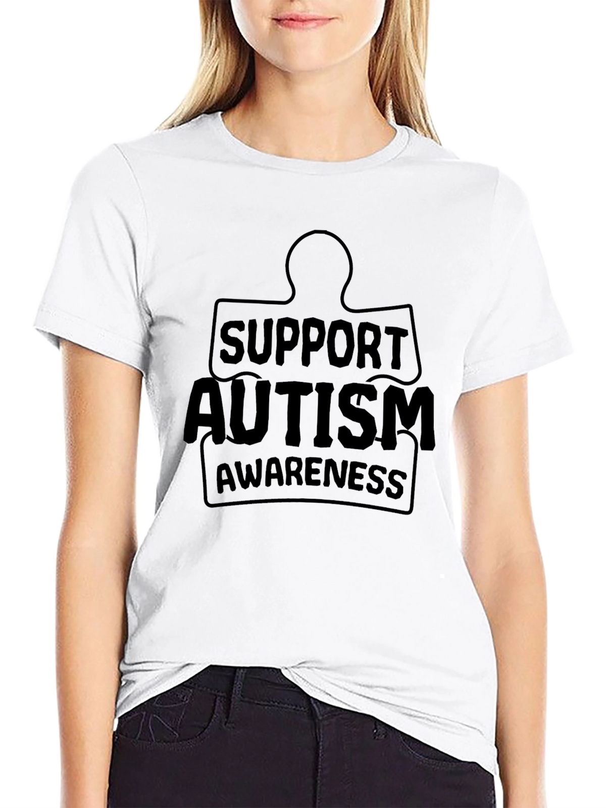 Support Autism Awareness Black Graphic Tee