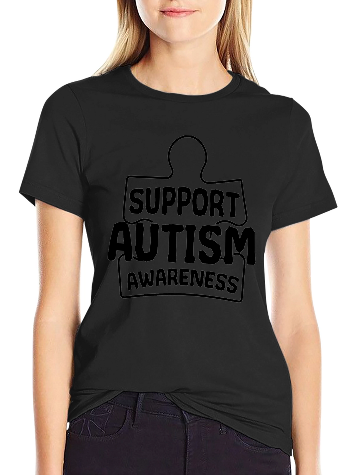 Support Autism Awareness Black Graphic Tee