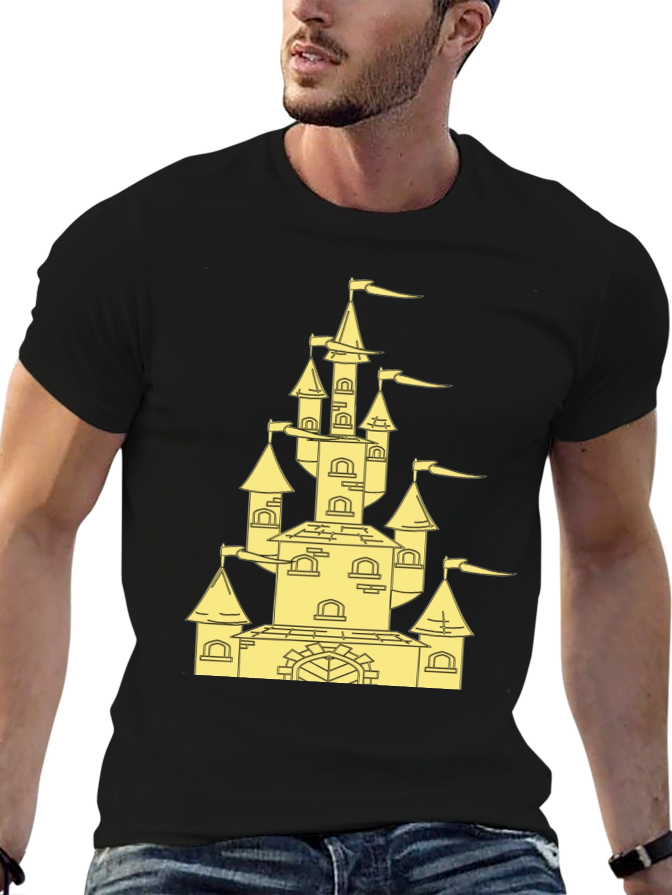 Castle Graphic Tee - Black Cotton Blend Shirt