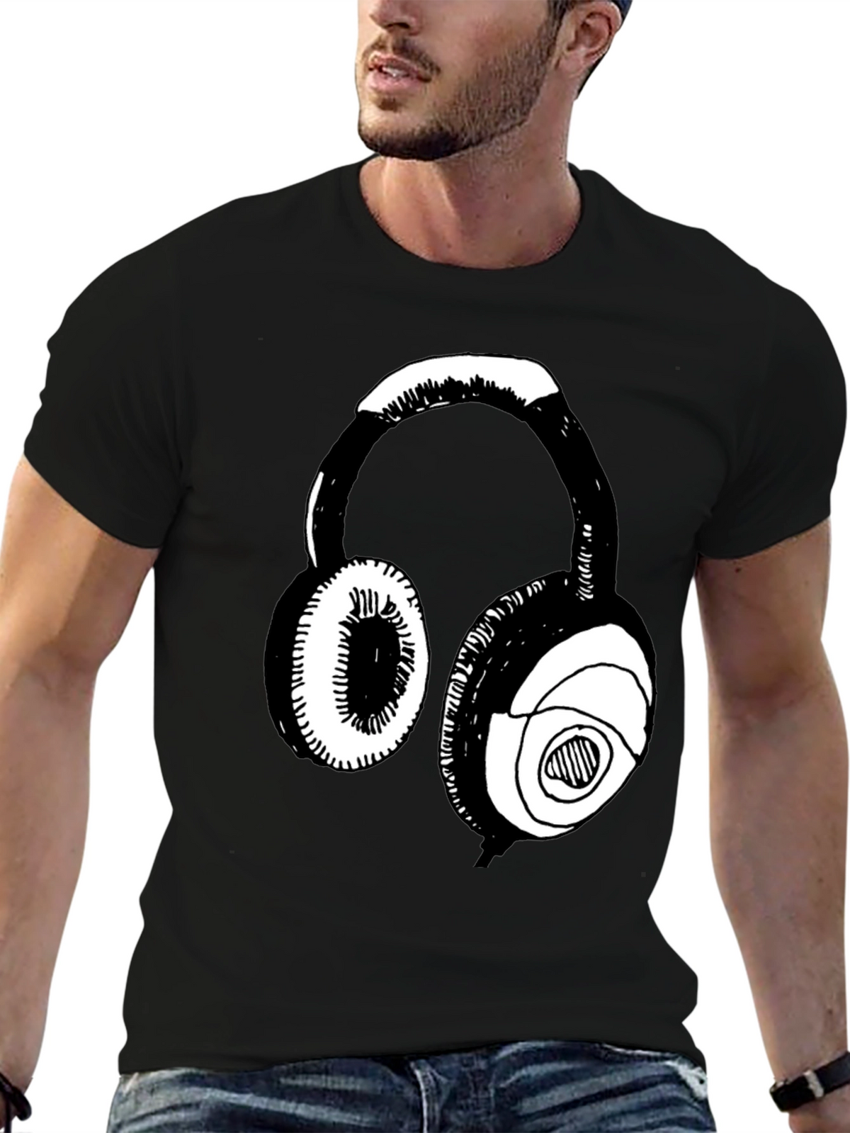 Headphone Graphic Black T-Shirt