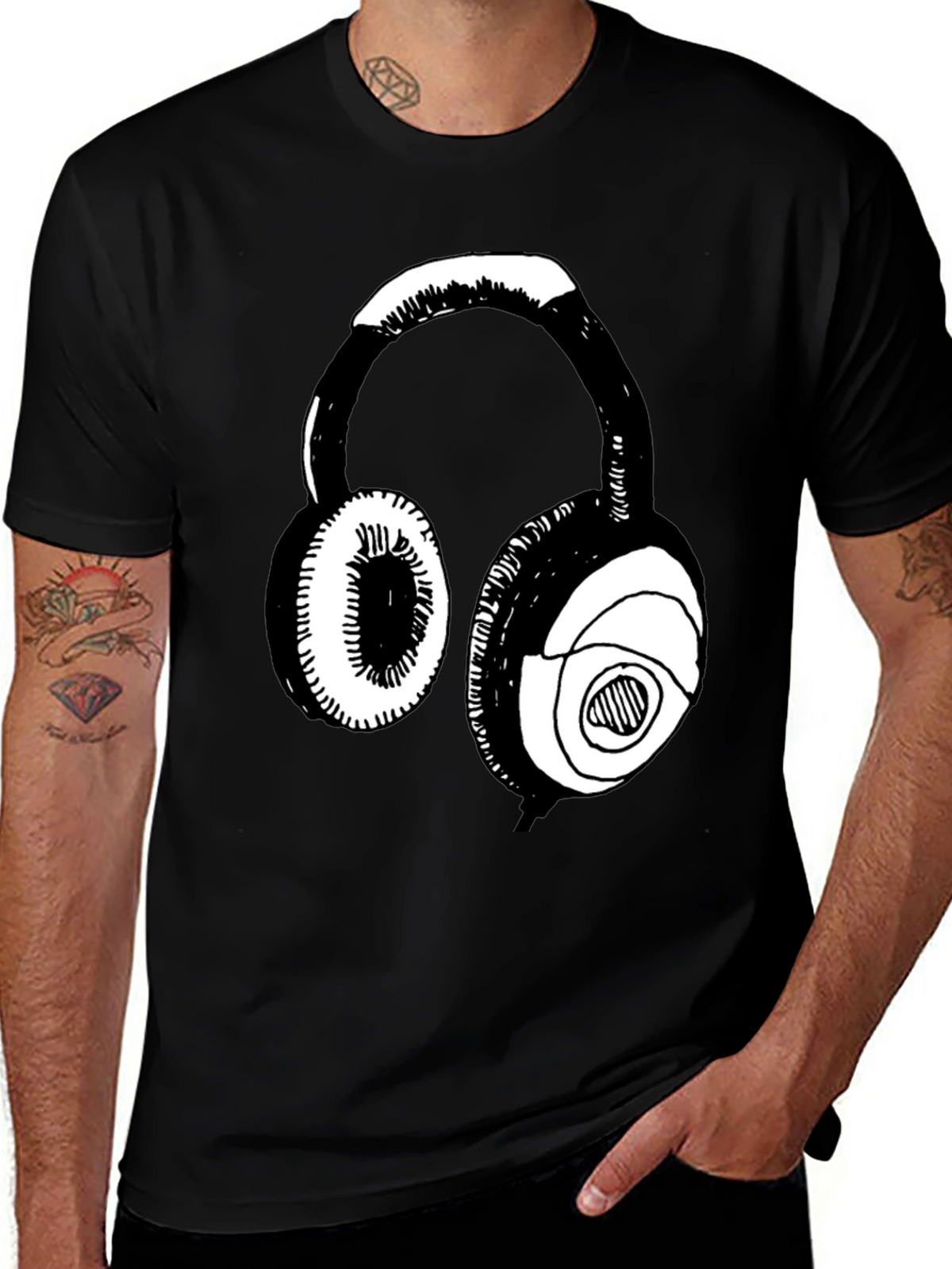 Headphone Graphic Black T-Shirt