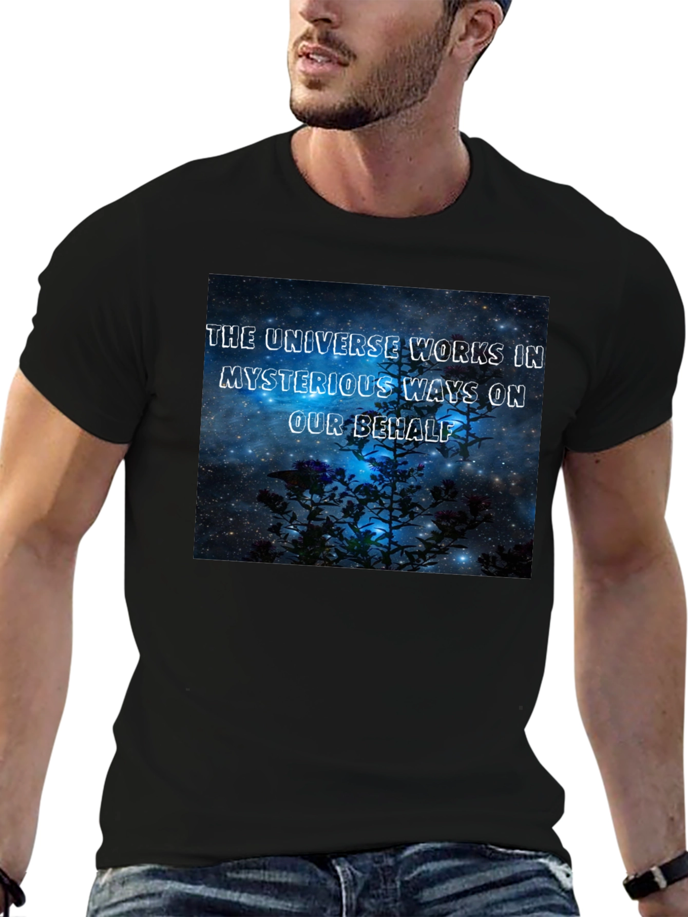 The Universe Works in Mysterious Ways Black T-Shirt