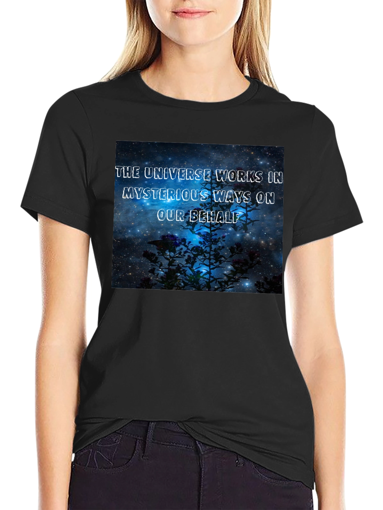 The Universe Works in Mysterious Ways Black T-Shirt