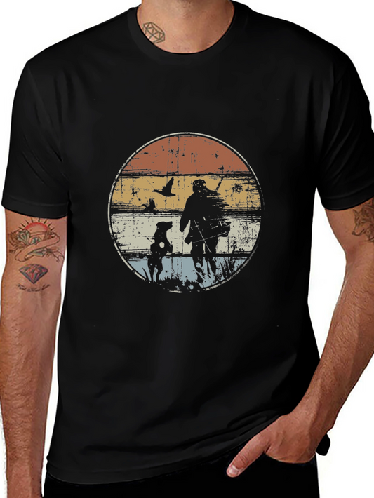 Vintage Hunter and Dog Graphic T-Shirt