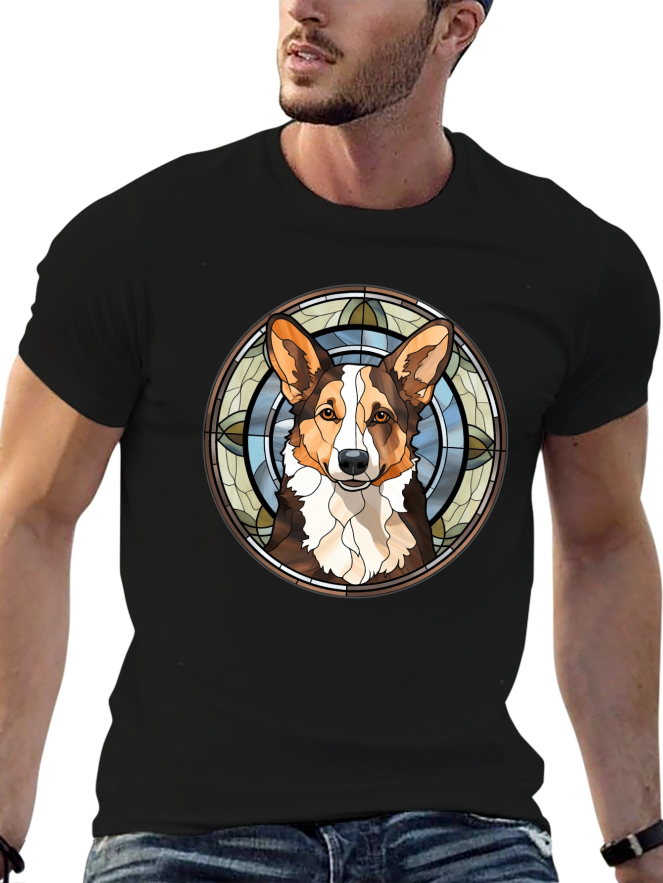 Corgi Stained Glass Style Graphic Tee