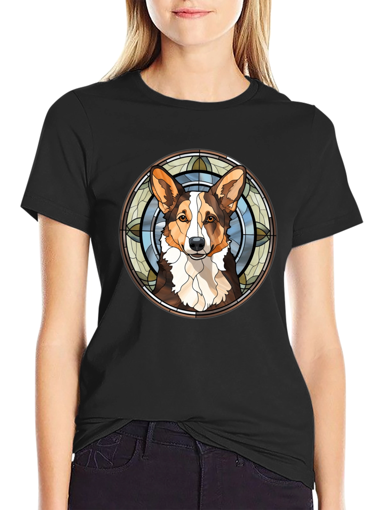 Corgi Stained Glass Style Graphic Tee