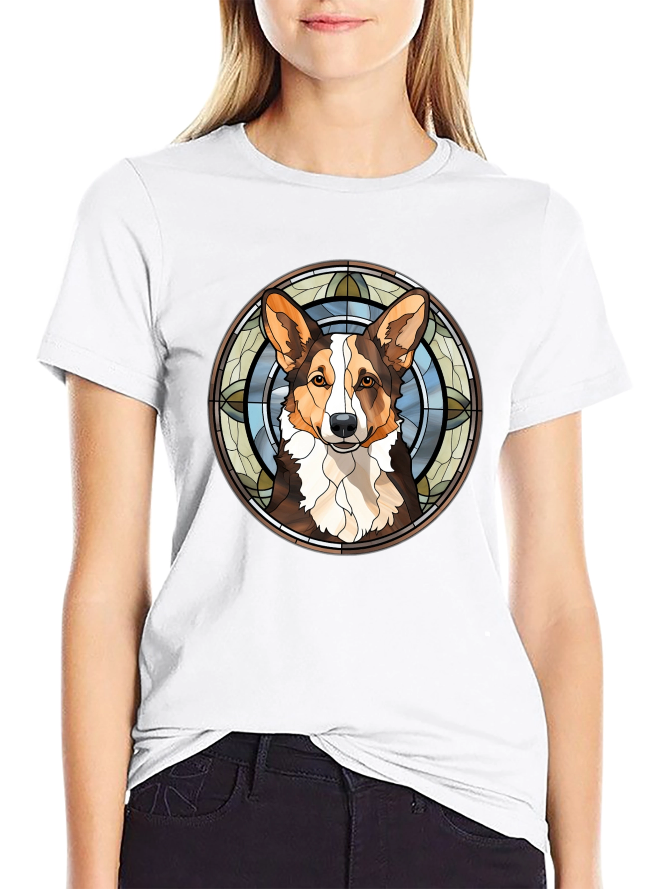 Corgi Stained Glass Style Graphic Tee