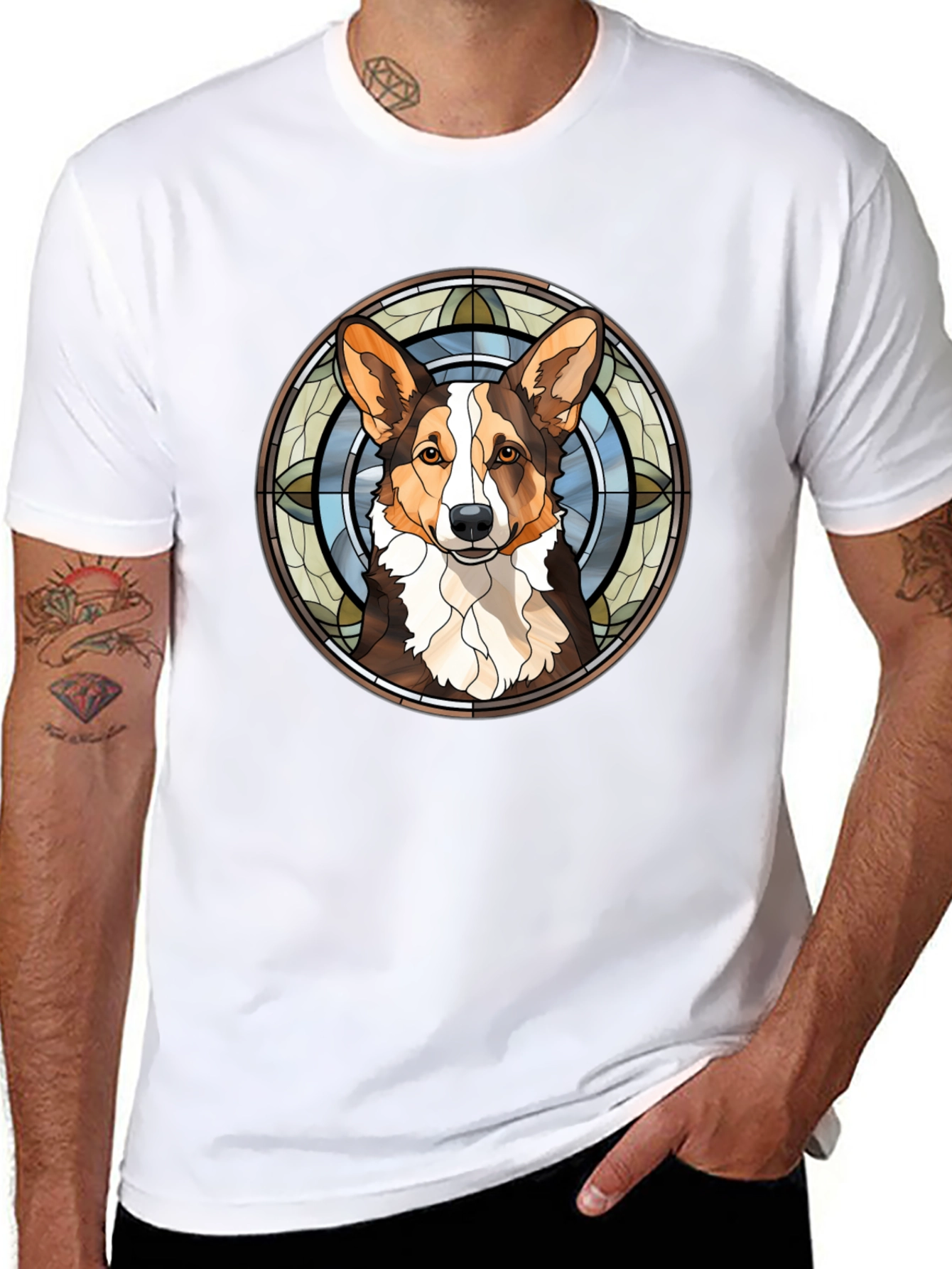 Corgi Stained Glass Style Graphic Tee