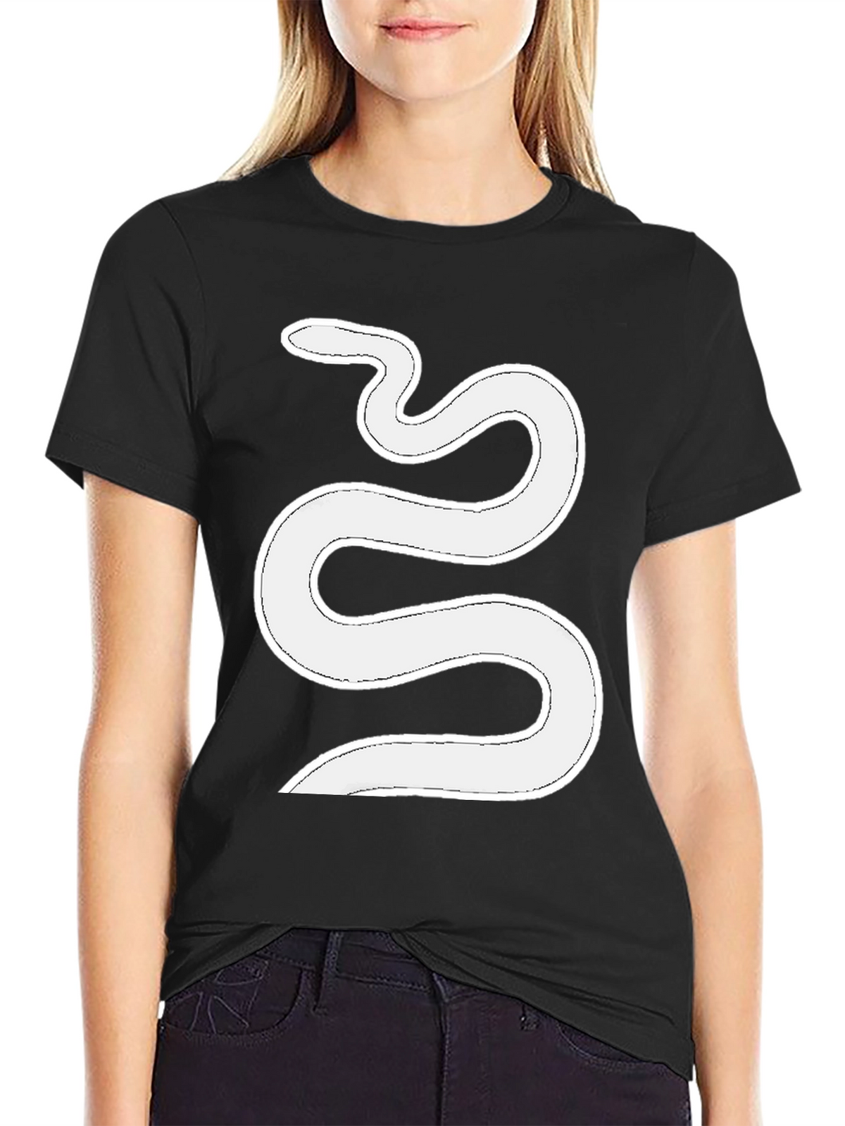 Mens Black T-Shirt with White Snake Graphic