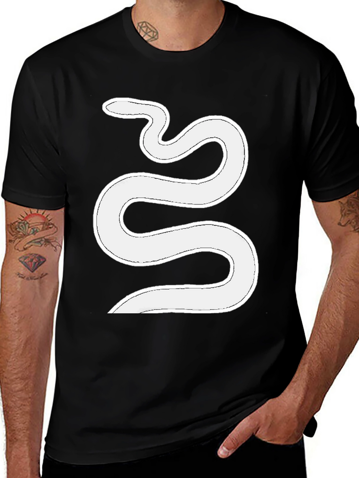 Mens Black T-Shirt with White Snake Graphic
